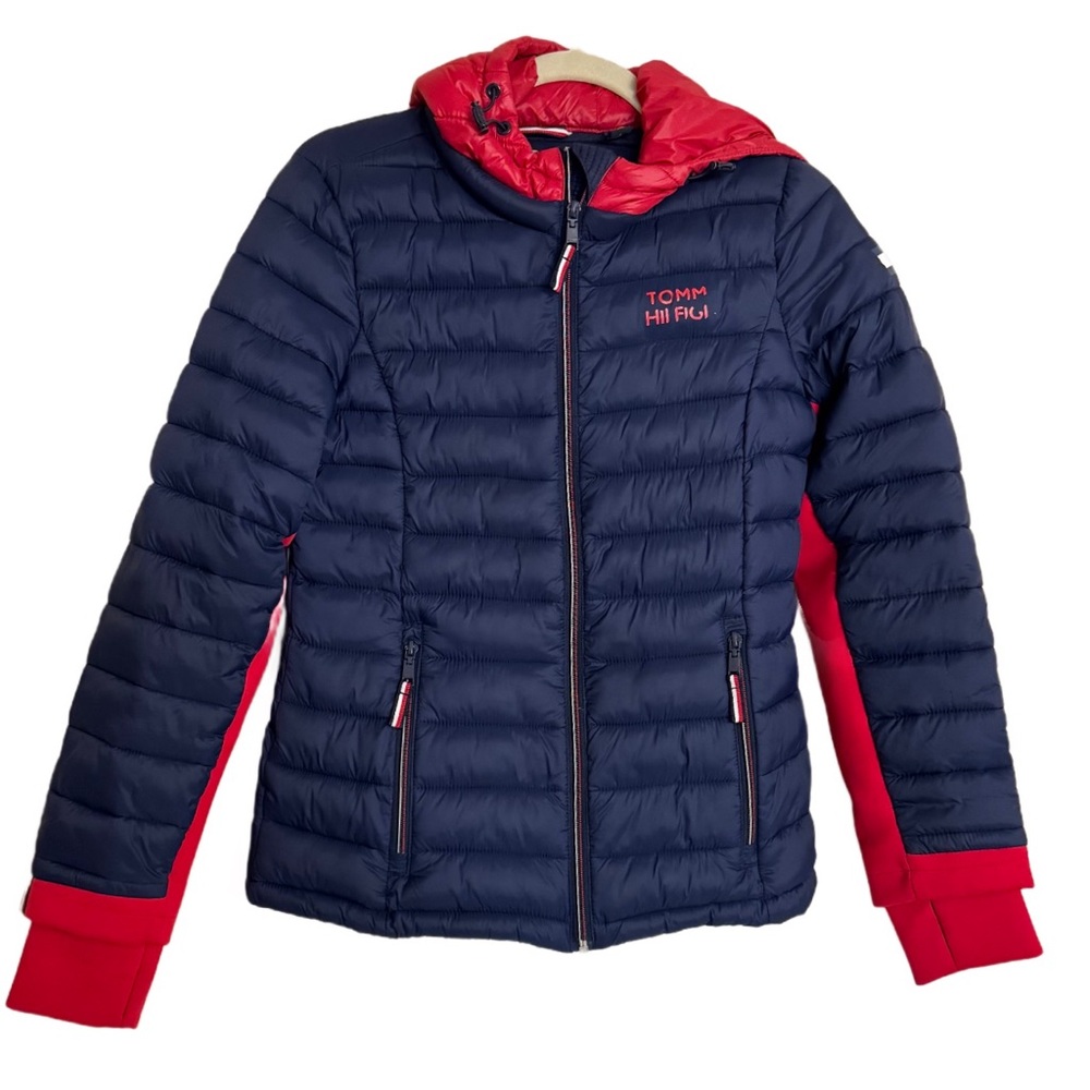 Tommy Hilfiger Packable Lightweight Puffer Jacket Red Blue Size S Nylon